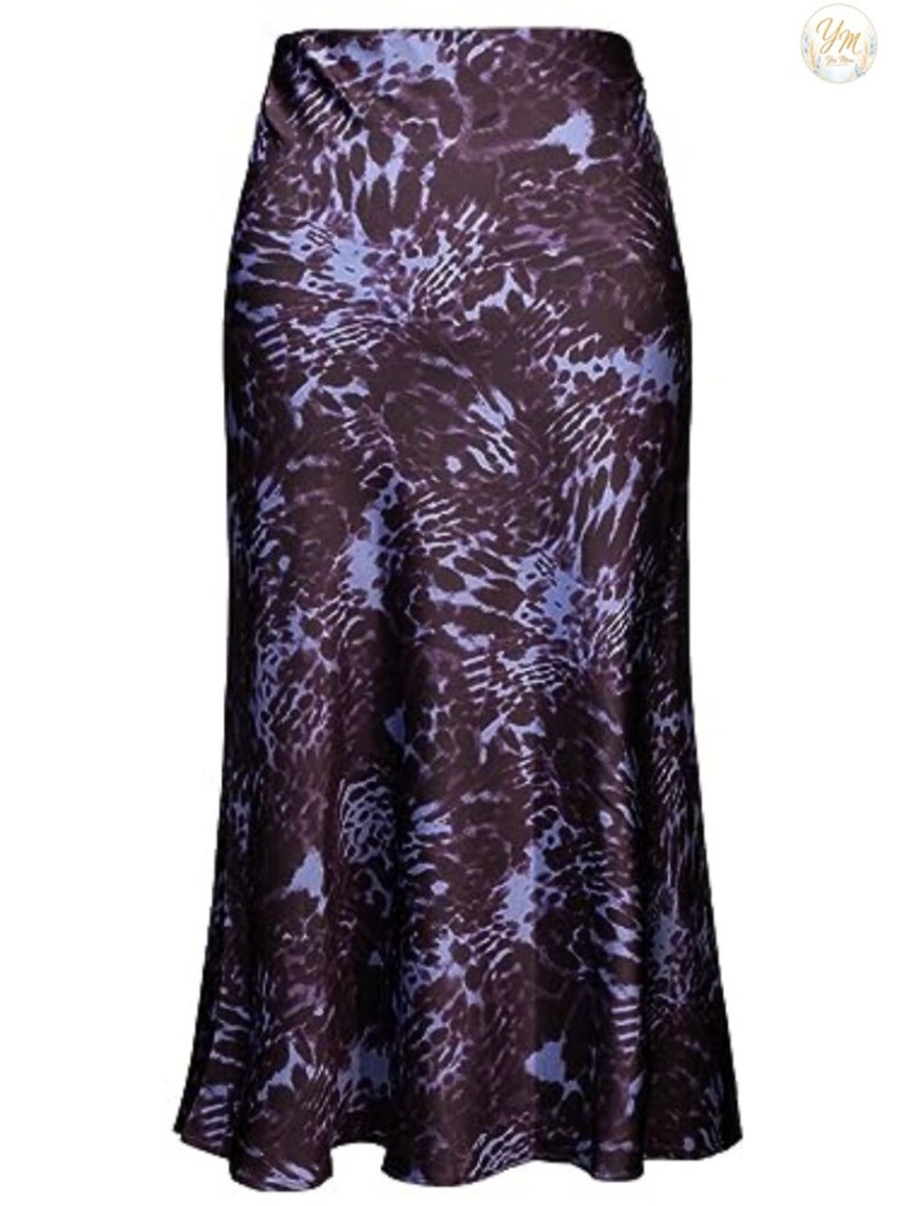 Leopard Print Silk Satin Midi Skirt for Women High Waist Elastic